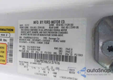 2018 Ford Mustang Ecoboost from USA, damaged, VIN 1FA6P8TH6J5127416